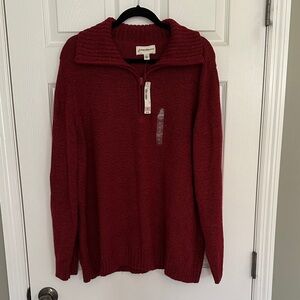 Red Knit Quarter Zip Sweater